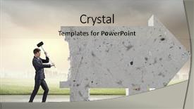  Presentation with wall - Cool new PPT theme with young determined businessman breaking wall backdrop and a soft green colored foreground