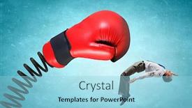  Presentation with boxing - Beautiful slide deck featuring young determined businessman fighting boxing glove on spring backdrop and a light blue colored foreground