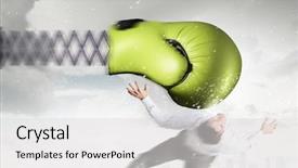  Presentation with boxing - Colorful PPT theme enhanced with young determined businessman fighting boxing glove on spring backdrop and a light gray colored foreground
