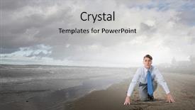  Presentation with ready - PPT layouts with young determined businessman in starting position ready to compete background and a light gray colored foreground
