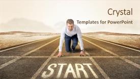  Presentation with kneeling - PPT theme having young determined businessman kneeling background and a cream colored foreground