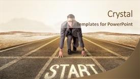  Presentation with kneeling - PPT theme featuring young determined businessman kneeling background and a cream colored foreground