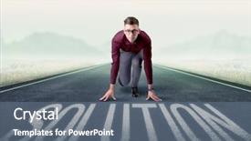  Presentation with kneeling - Beautiful PPT layouts featuring young determined businessman kneeling backdrop and a ocean colored foreground