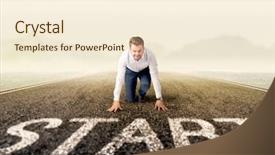  Presentation with kneeling - Amazing slides having young determined businessman kneeling backdrop and a cream colored foreground