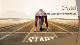  Presentation with kneeling - PPT theme having young determined businessman kneeling background and a cream colored foreground