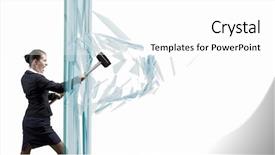  Presentation with magnify glass - Colorful presentation enhanced with young determined businesswoman breaking glass backdrop and a white colored foreground