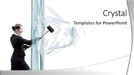 Presentation with glass - Cool new slides with young determined businesswoman breaking glass backdrop and a white colored foreground