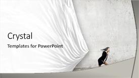  Presentation with rope - Audience pleasing PPT theme consisting of young determined businesswoman pulling white backdrop and a white colored foreground