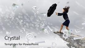  Presentation with strong wind - Amazing slides having young determined businesswoman walking against strong wind backdrop and a light gray colored foreground