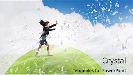  Presentation with strong wind - Cool new theme with young determined businesswoman walking against strong wind backdrop and a mint green colored foreground
