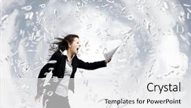  Presentation with strong wind - Beautiful presentation featuring young-determined-businesswoman-walking-against backdrop and a white colored foreground