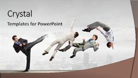  Presentation with karate - Cool new PPT theme with young determined karate businessman fighting backdrop and a light gray colored foreground