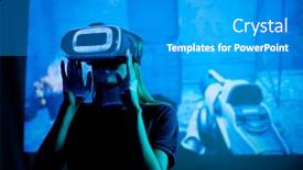  Presentation with developer - Slide set with young-developer-of-new-futuristic background and a teal colored foreground