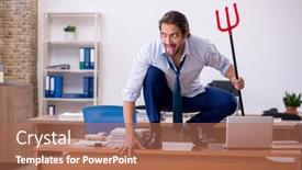  Presentation with devil - PPT layouts having young-devil-businessman-holding-trident background and a coral colored foreground
