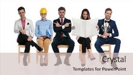  Presentation with job interview - Slide set having young different people wait background and a soft green colored foreground