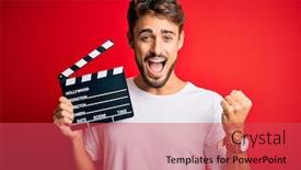  Presentation with red movie - Audience pleasing PPT layouts consisting of young-director-man-with-beard backdrop and a red colored foreground