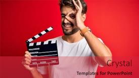  Presentation with red movie - PPT theme featuring young-director-man-with-beard background and a red colored foreground