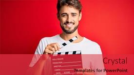  Presentation with red movie - Presentation theme consisting of young-director-man-with-beard background and a red colored foreground