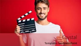  Presentation with red movie - Beautiful presentation theme featuring young-director-man-with-beard backdrop and a red colored foreground