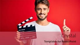  Presentation with red movie - Presentation design consisting of young-director-man-with-beard background and a red colored foreground