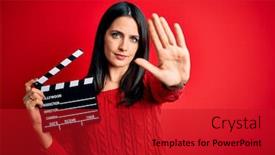  Presentation with red movie - Colorful slides enhanced with young-director-woman-with-blue backdrop and a crimson colored foreground