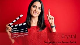  Presentation with blue eyes - Theme with young-director-woman-with-blue background and a crimson colored foreground