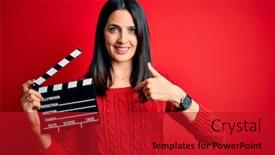  Presentation with red movie - Colorful PPT theme enhanced with young-director-woman-with-blue backdrop and a crimson colored foreground