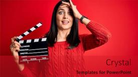  Presentation with red movie - PPT theme consisting of young-director-woman-with-blue background and a crimson colored foreground