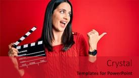  Presentation with director - Theme having young-director-woman-with-blue background and a crimson colored foreground