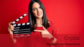  Presentation with red movie - Audience pleasing presentation theme consisting of young-director-woman-with-blue backdrop and a crimson colored foreground