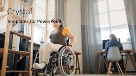  Presentation with moving business - Colorful slides enhanced with young-disable-female-in-wheelchair backdrop and a soft green colored foreground