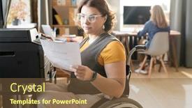  Presentation with xerox - Colorful presentation design enhanced with young-disable-female-office-worker backdrop and a tawny brown colored foreground