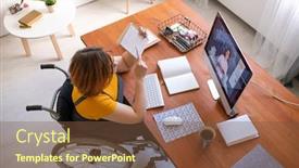  Presentation with consulting - Beautiful slide set featuring young-disable-female-teacher-consulting backdrop and a tawny brown colored foreground