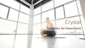  Presentation with exercise mat - PPT theme featuring young-disable-female-with-crossed background and a cream colored foreground