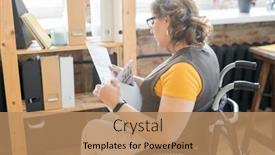  Presentation with accountant - Amazing presentation design having young-disable-office-secretary backdrop and a coral colored foreground