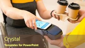  Presentation with payment - Presentation theme featuring young-disable-woman-in-casualwear background and a tawny brown colored foreground