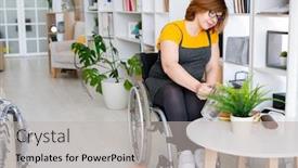  Presentation with fern - Audience pleasing slides consisting of young-disable-woman-in-wheelchair backdrop and a light gray colored foreground