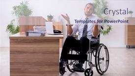  Presentation with workplace - Slides enhanced with young-disabled-employee-suffering background and a sky blue colored foreground