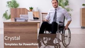  Presentation with workplace - Cool new slide deck with young-disabled-employee-suffering backdrop and a violet colored foreground