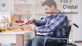  Presentation with food - Beautiful PPT theme featuring young disabled husband preparing food backdrop and a soft green colored foreground