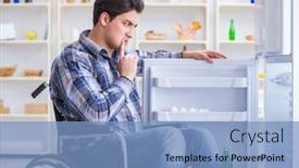  Presentation with man door - PPT theme featuring young-disabled-injured-man-opening background and a light blue colored foreground