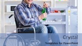  Presentation with man door - PPT layouts featuring young-disabled-injured-man-opening background and a teal colored foreground