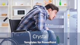  Presentation with man door - Theme having young-disabled-injured-man-opening background and a ocean colored foreground