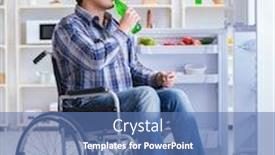  Presentation with man door - Slide deck with young-disabled-injured-man-opening background and a teal colored foreground