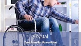  Presentation with man door - Slides having young-disabled-injured-man-opening background and a ocean colored foreground