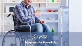  Presentation with man door - Amazing slide deck having young-disabled-injured-man-opening backdrop and a ocean colored foreground