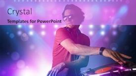  Presentation with stage lights - Audience pleasing presentation theme consisting of young-disc-jockey-mixing-music backdrop and a lilac colored foreground