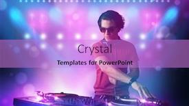  Presentation with stage lights - Theme consisting of young-disc-jockey-mixing-music background and a lilac colored foreground