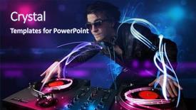  Presentation with festival music band hands playing - Audience pleasing slides consisting of young disc jockey playing music backdrop and a navy blue colored foreground