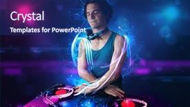  Presentation with festival music band hands playing - Slide deck featuring young disc jockey playing music background and a  colored foreground